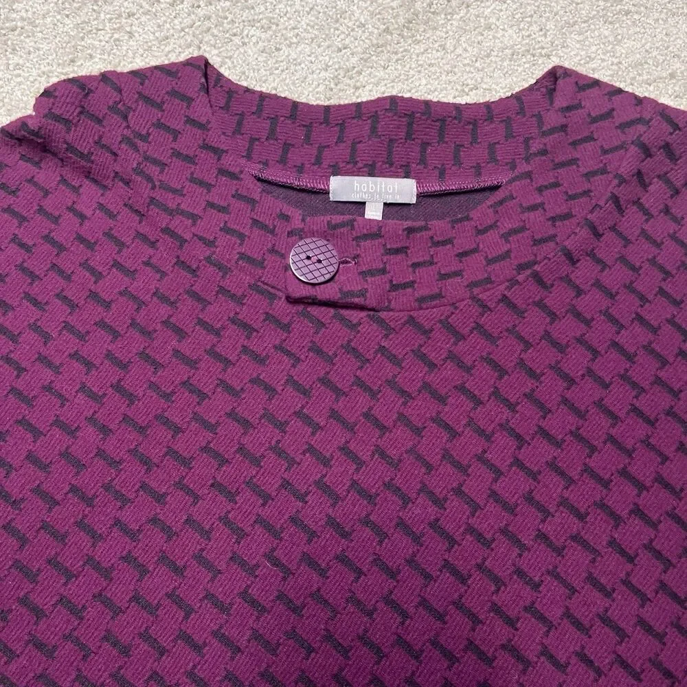 Habitat Clothes To Live In Oversize Sweater Women L Lagenlook Houndstooth Purple